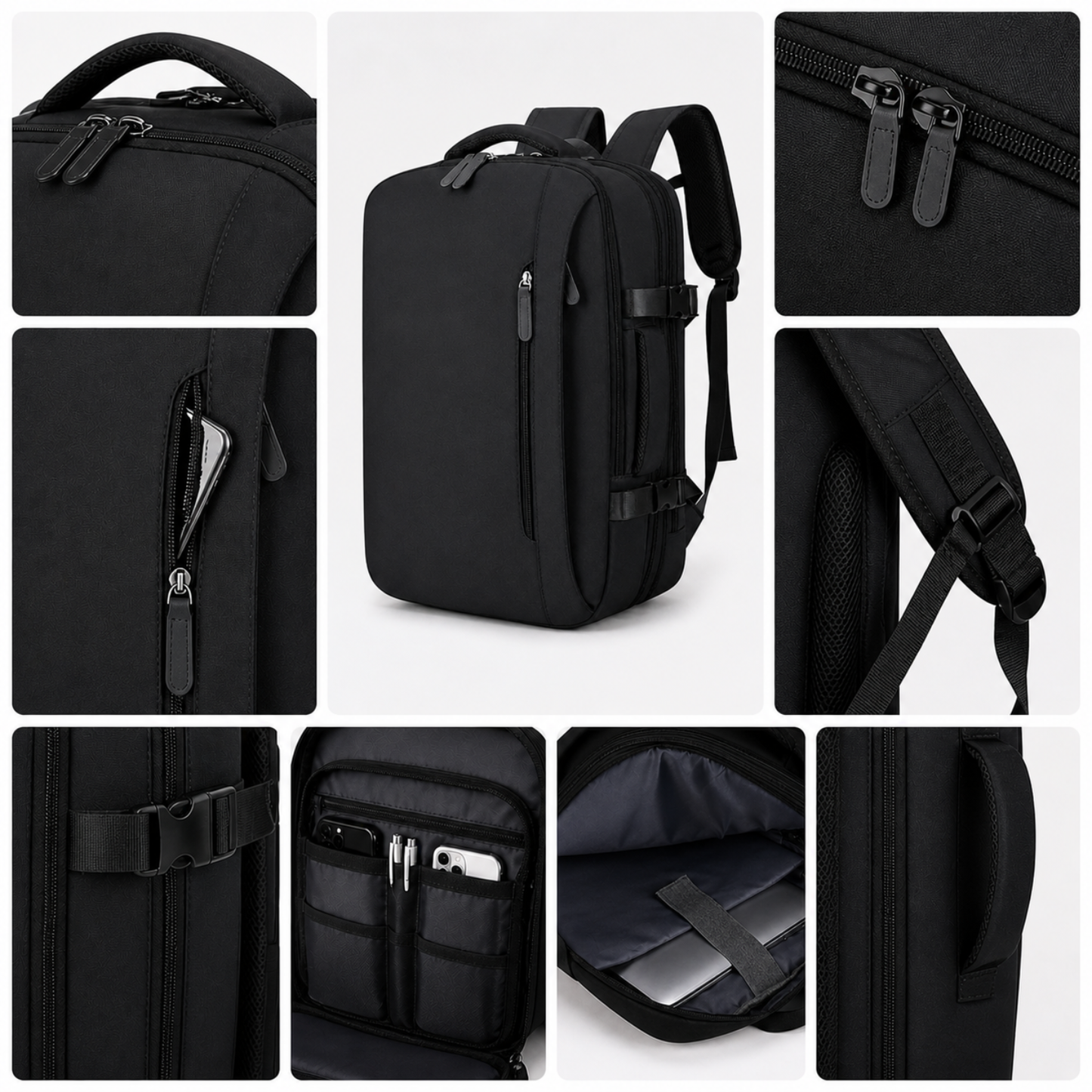Mochila Voyager Max USB para Hombre de Viaje Expandible | Negro