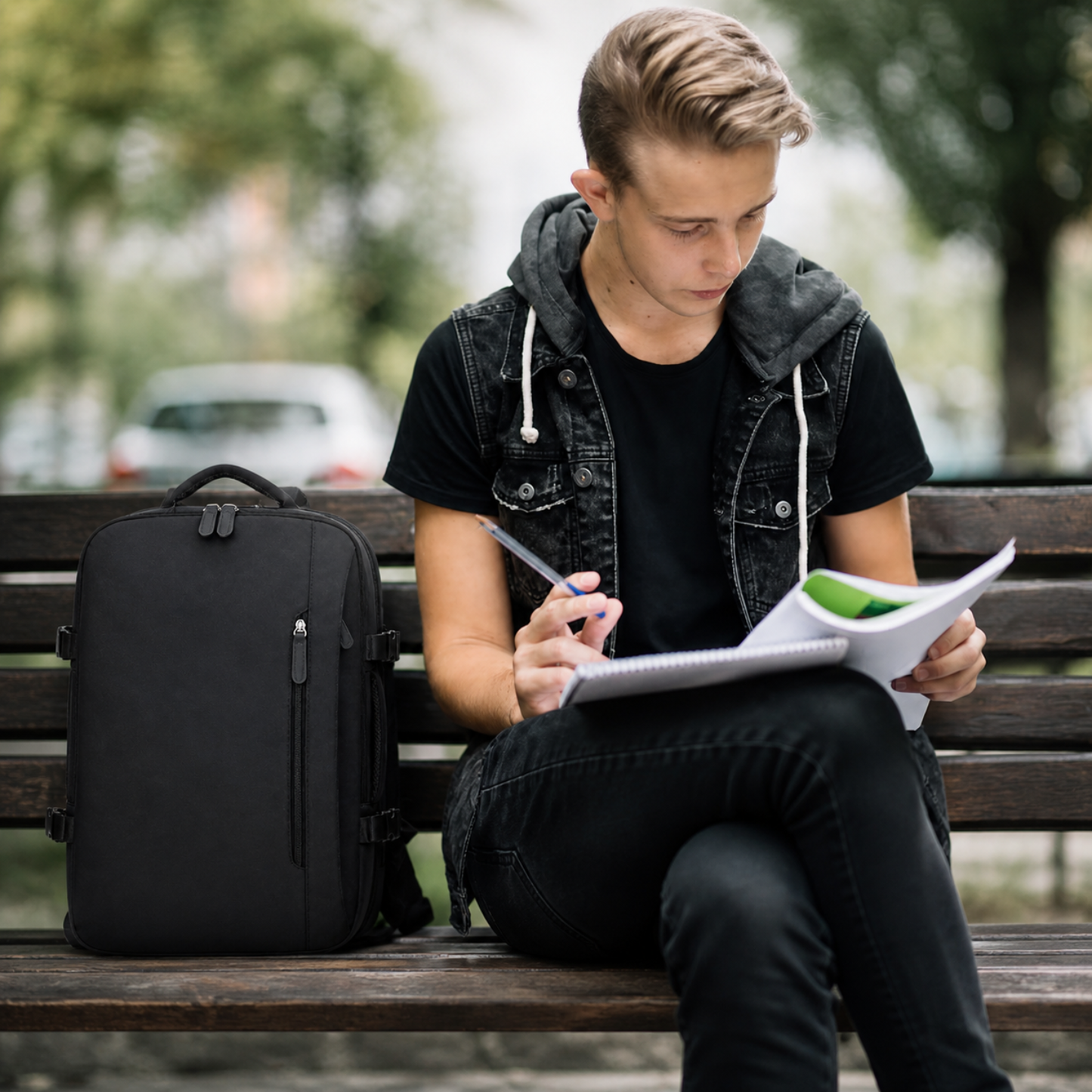 Mochila Voyager Max USB para Hombre de Viaje Expandible | Negro