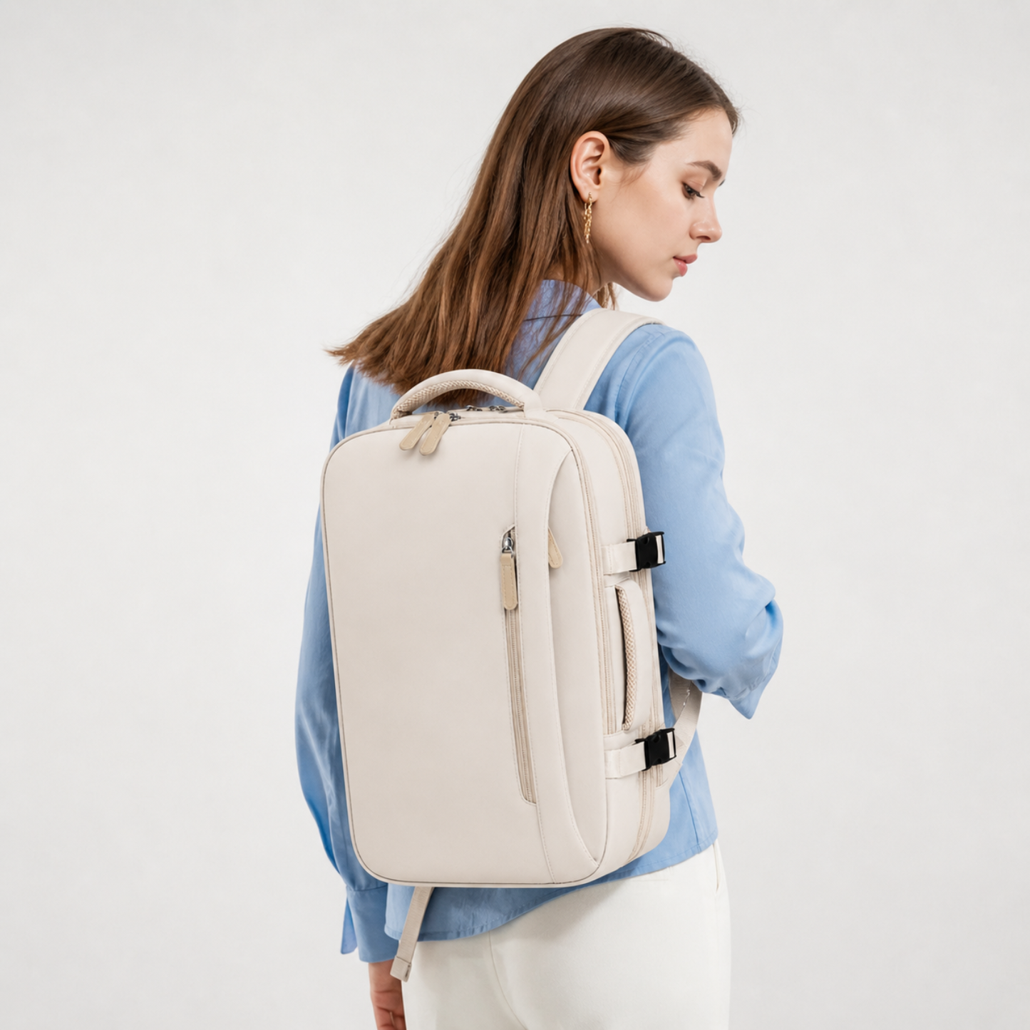 Mochila Voyager Max USB para Mujer de Viaje Expandible | Beige