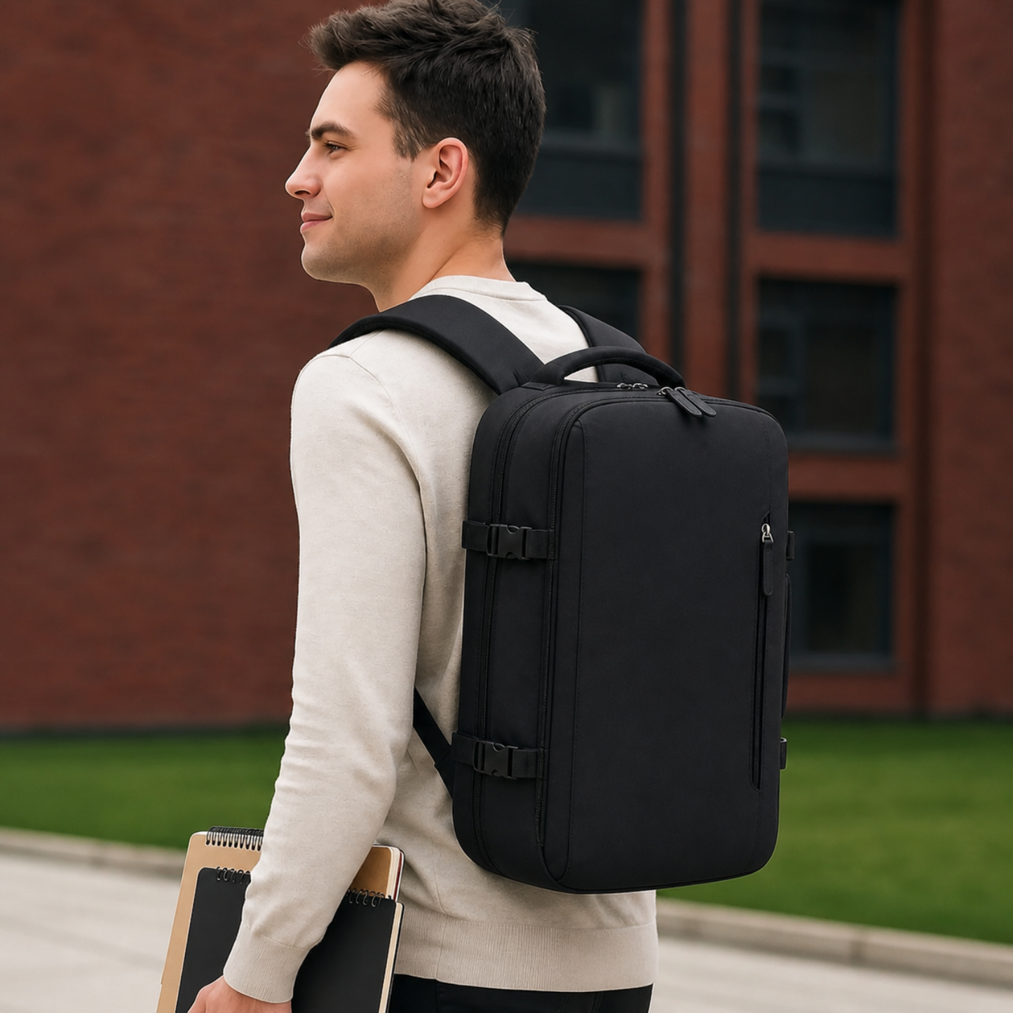 Mochila Voyager Max USB para Hombre de Viaje Expandible | Negro