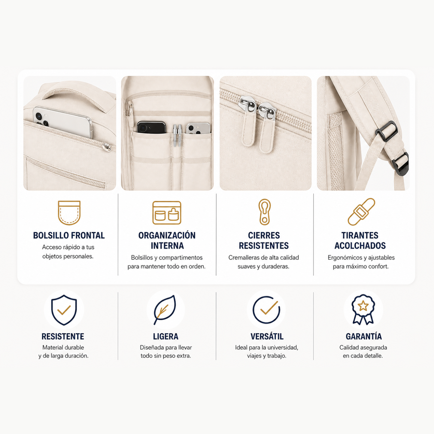 Mochila Voyager Max USB para Mujer de Viaje Expandible | Beige