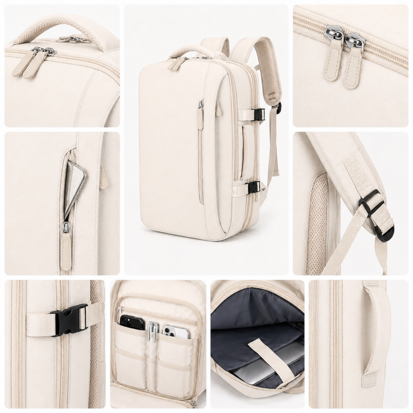Mochila Voyager Max USB para Mujer de Viaje Expandible | Beige