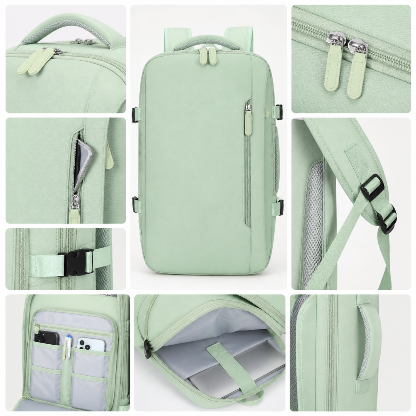 Mochila Voyager Max USB para Mujer de Viaje Expandible | Verde